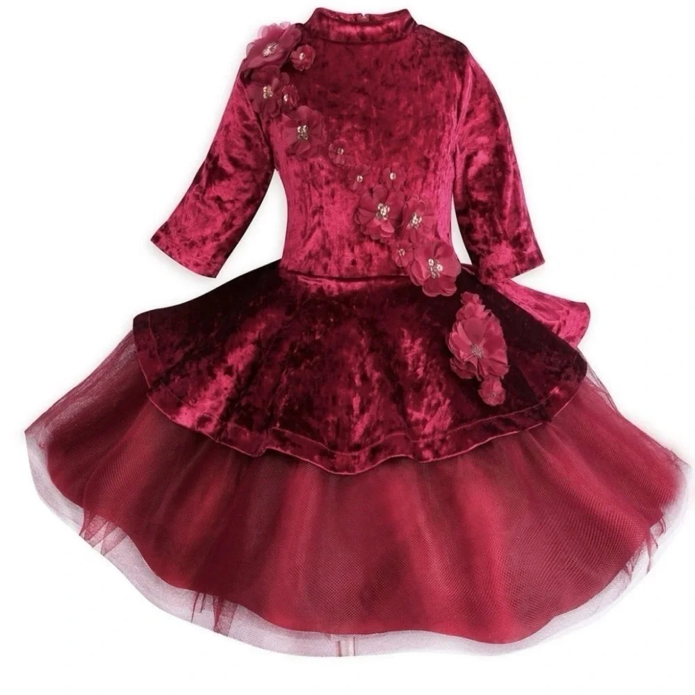 Disney Store Belle Red Velvet Holiday Special Dress Costume Beauty & Beast Sz 3